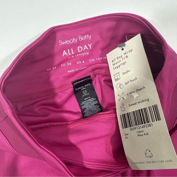 NWT‎ $88 SWEATY BETTY [ XS 4 US ] All Day Crossover Waist Leggings in Phlox Pink - Picture 5 of 14